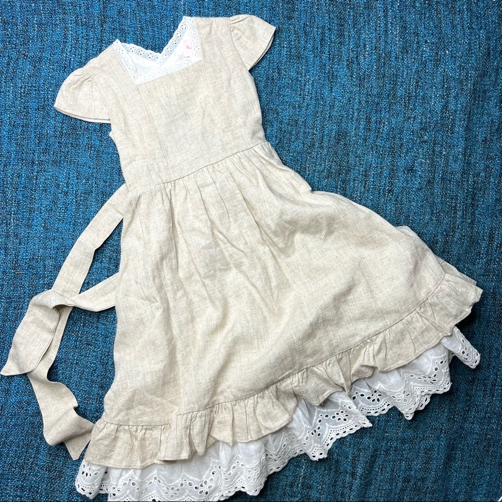 Eliza Grace Clothing Linen Blend Ruffle Dress in Light Cream 18 Months NWT